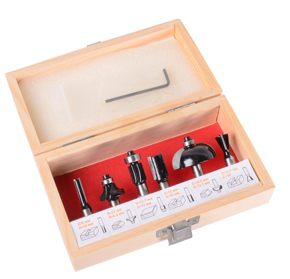 Печать Набор фрез по дереву Вихрь 6шт (хвостовик 8мм), кейс 73/10/6/20