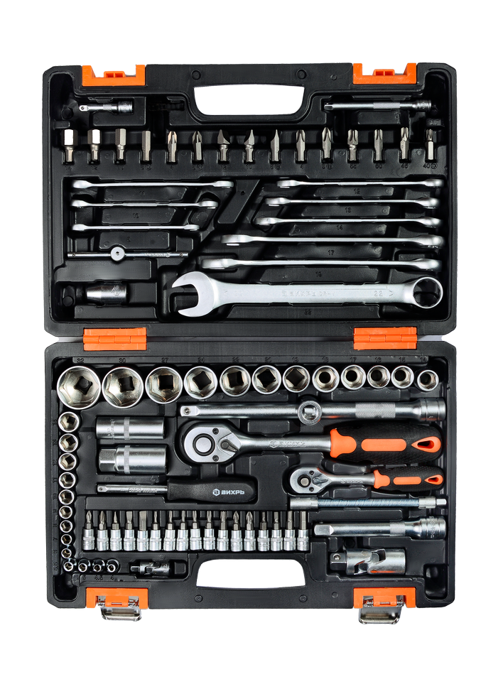 Набор инструментов Вихрь АВТО, 1/2" , 1/4" , CrV, в кейсе 94 предметов 73/6/7/7