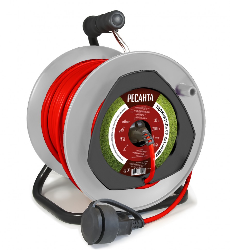 Удлинитель силовой на катушке Ресанта СУ-2х1-30/2ВР с выкл., 1 розетка, IP44